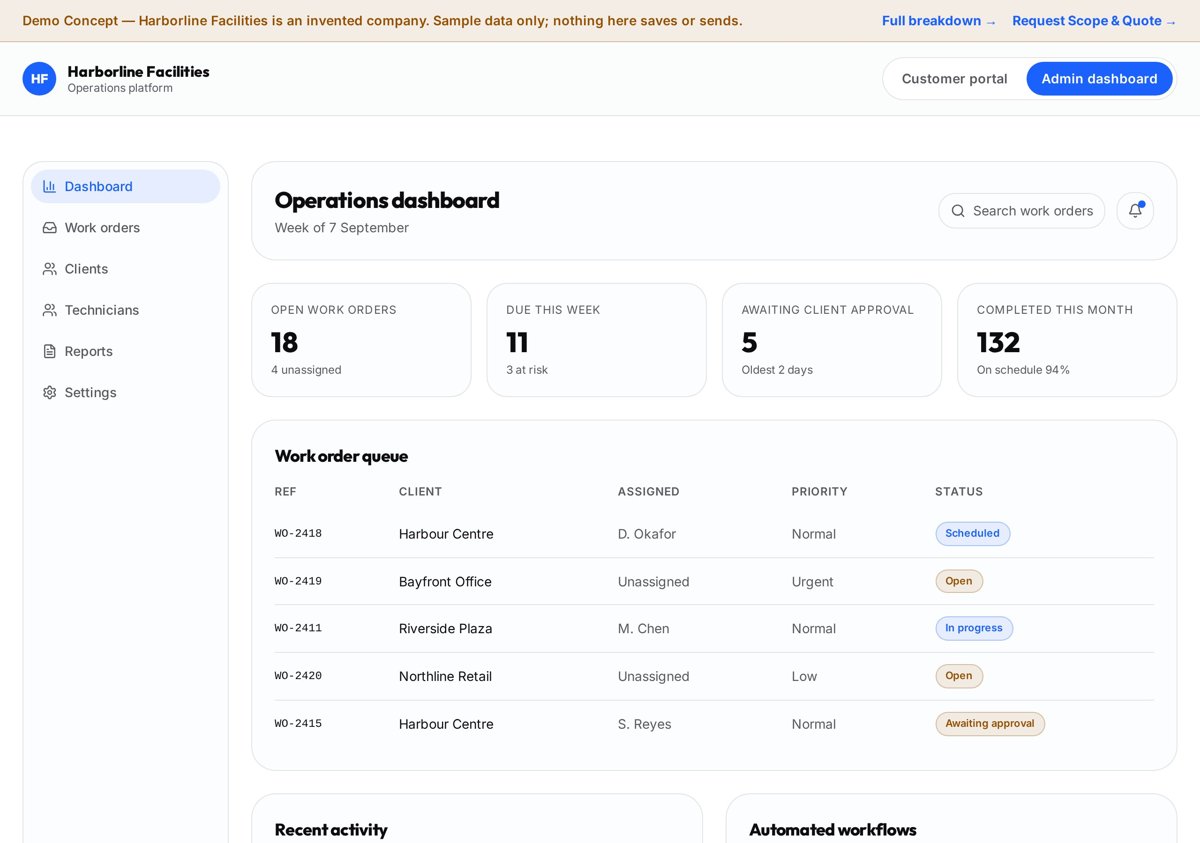 Custom business software portal and dashboard demo preview