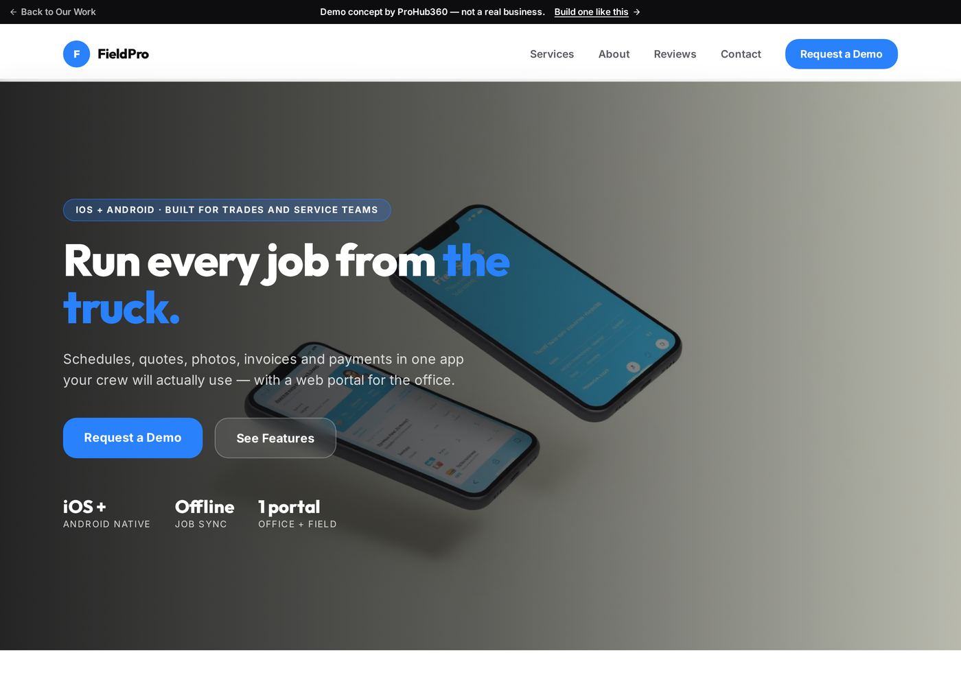 FieldPro — Field Service App desktop layout screenshot