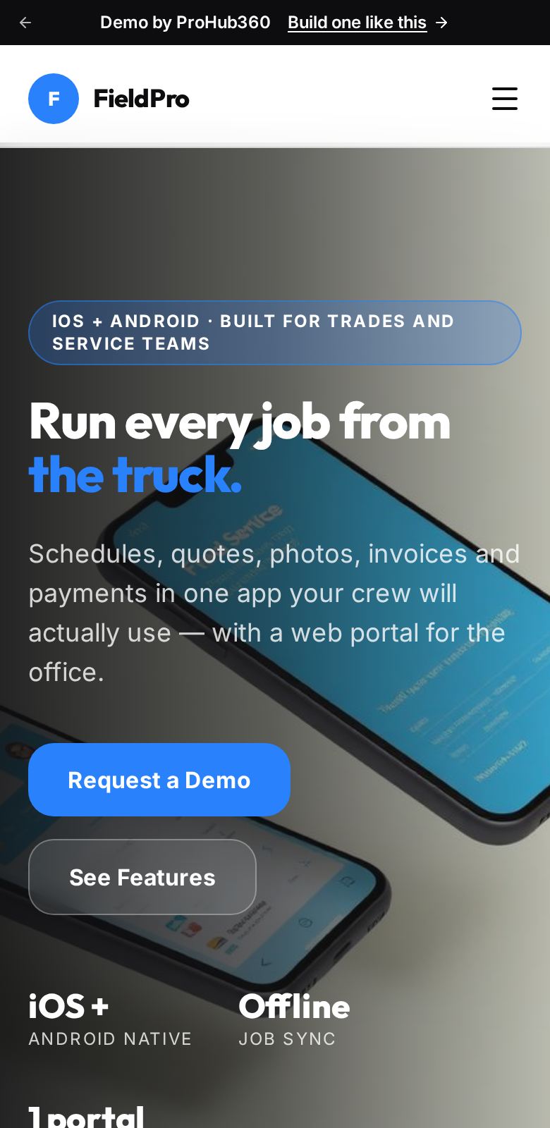FieldPro — Field Service App mobile layout screenshot