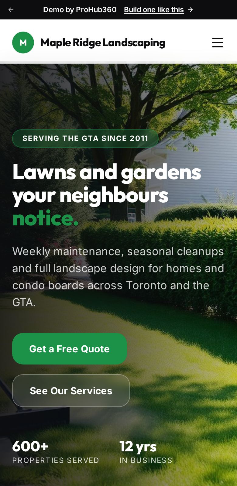 Maple Ridge Landscaping mobile layout screenshot