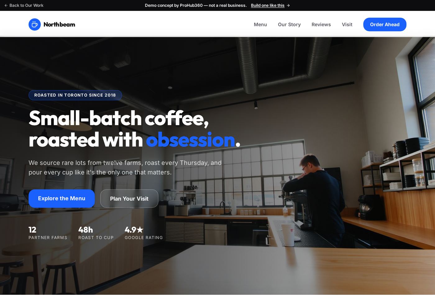 Northbeam Coffee Roasters — One-Page Site desktop layout screenshot