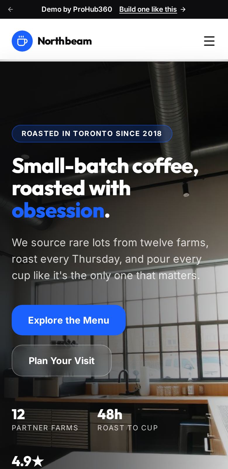 Northbeam Coffee Roasters — One-Page Site mobile layout screenshot