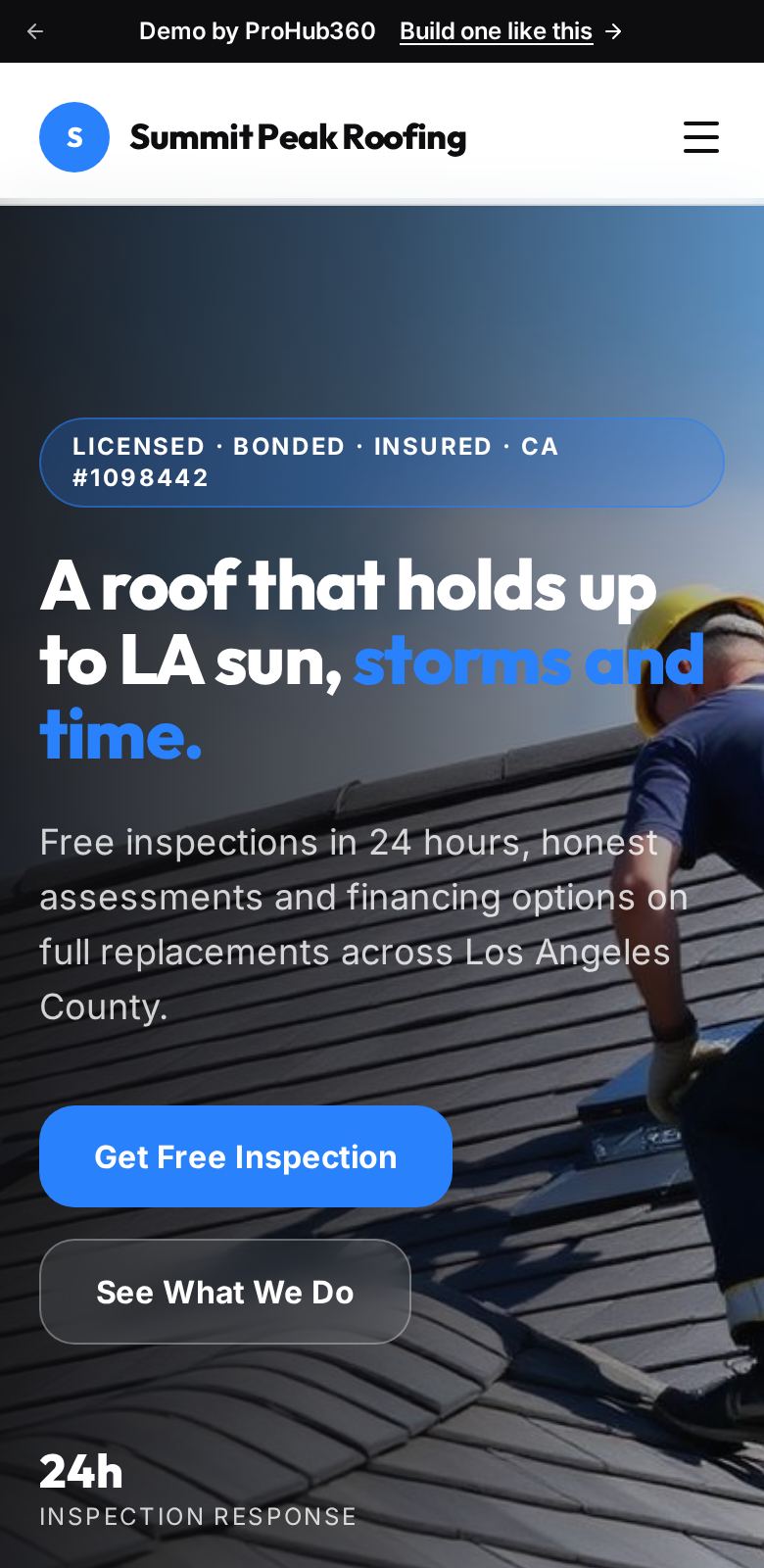 Summit Peak Roofing mobile layout screenshot